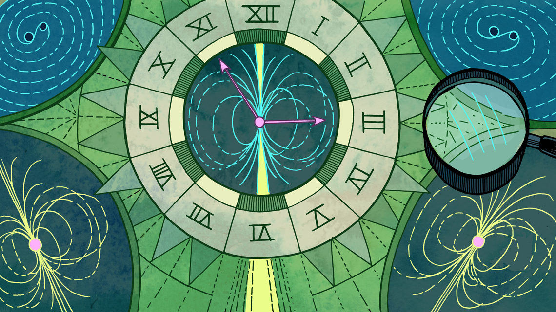 Roman numeral clock with gravitational waves game board with microscope 