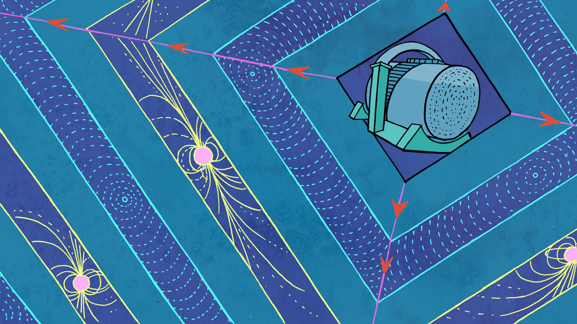 detector inside concentric square with particle tracks behind 