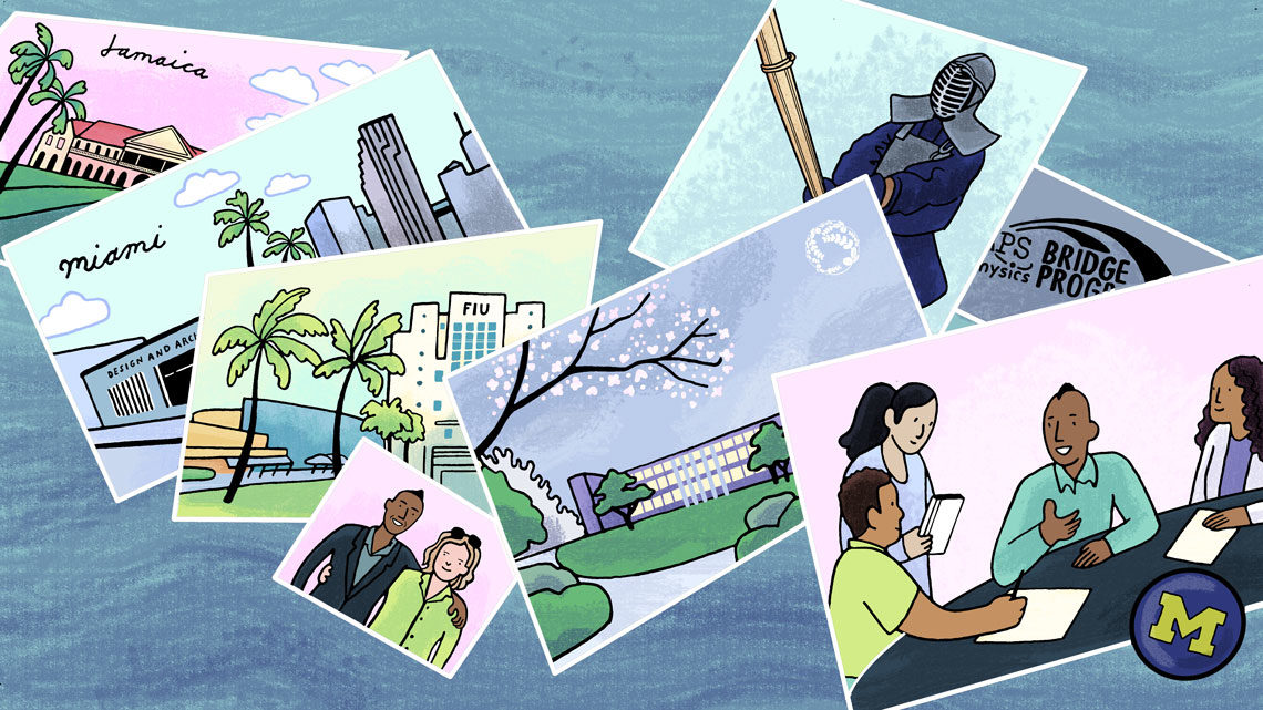 Illustrated postcards detailing Beckford's timeline