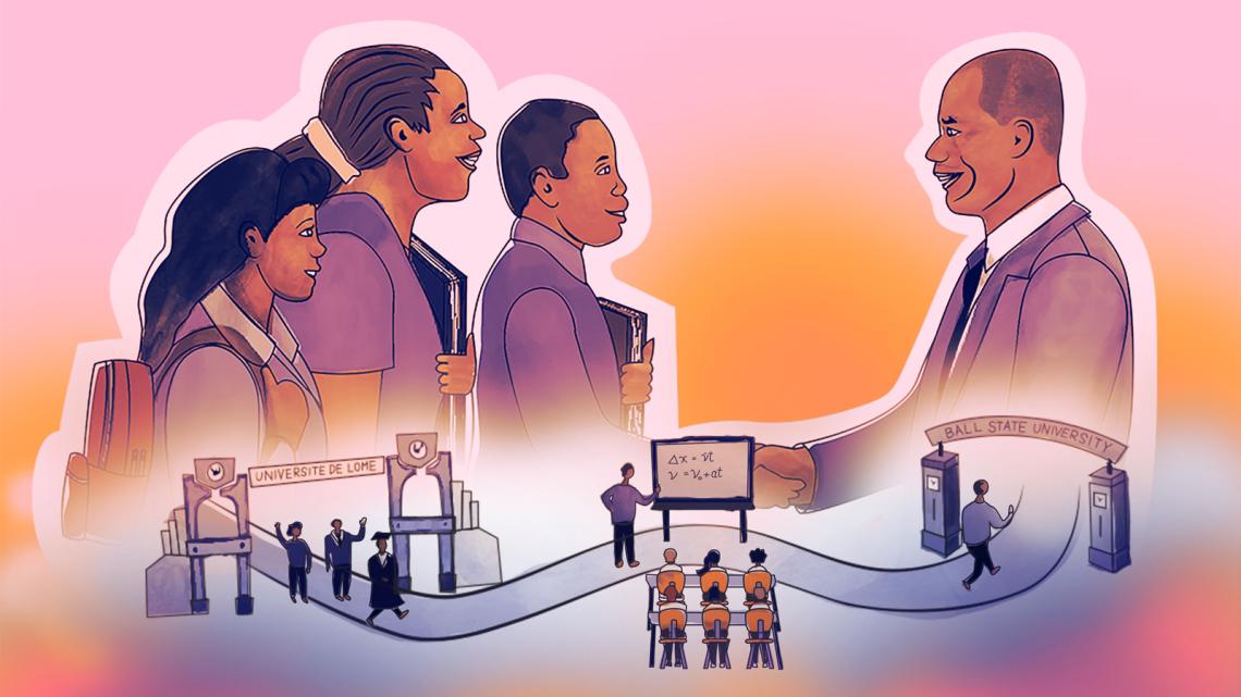 Illustration featuring facets of Kétévi Assamagan's life story