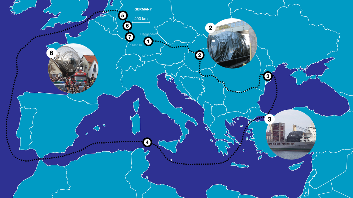 Illustration of map of KATRIN's trip