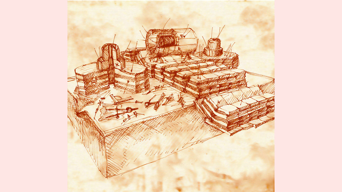 Illustration of a dissected particle detector