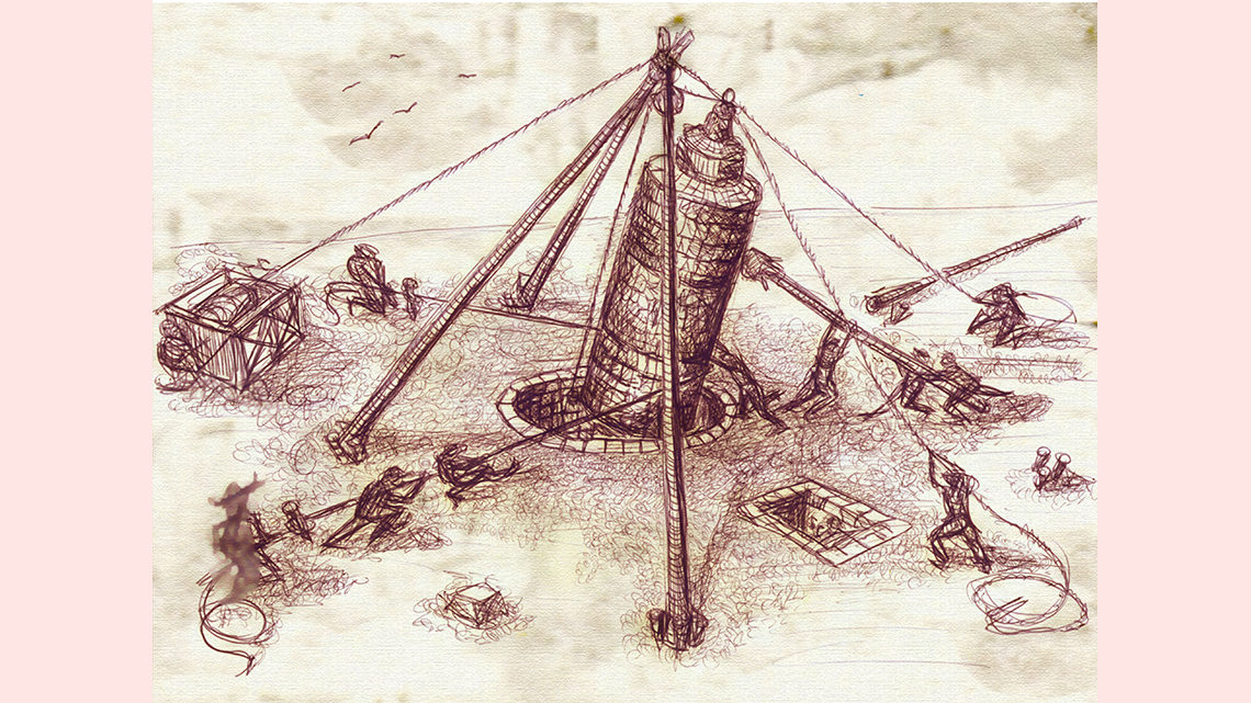 Illustration of the detector being manually lowered into the cavity
