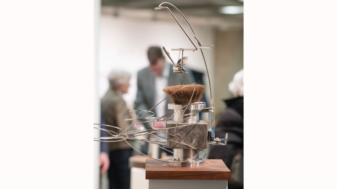 Photo of Jenkins’ sculpture titled A Close Shave incorporates a spare part from the Tevatron called a beam trimmer