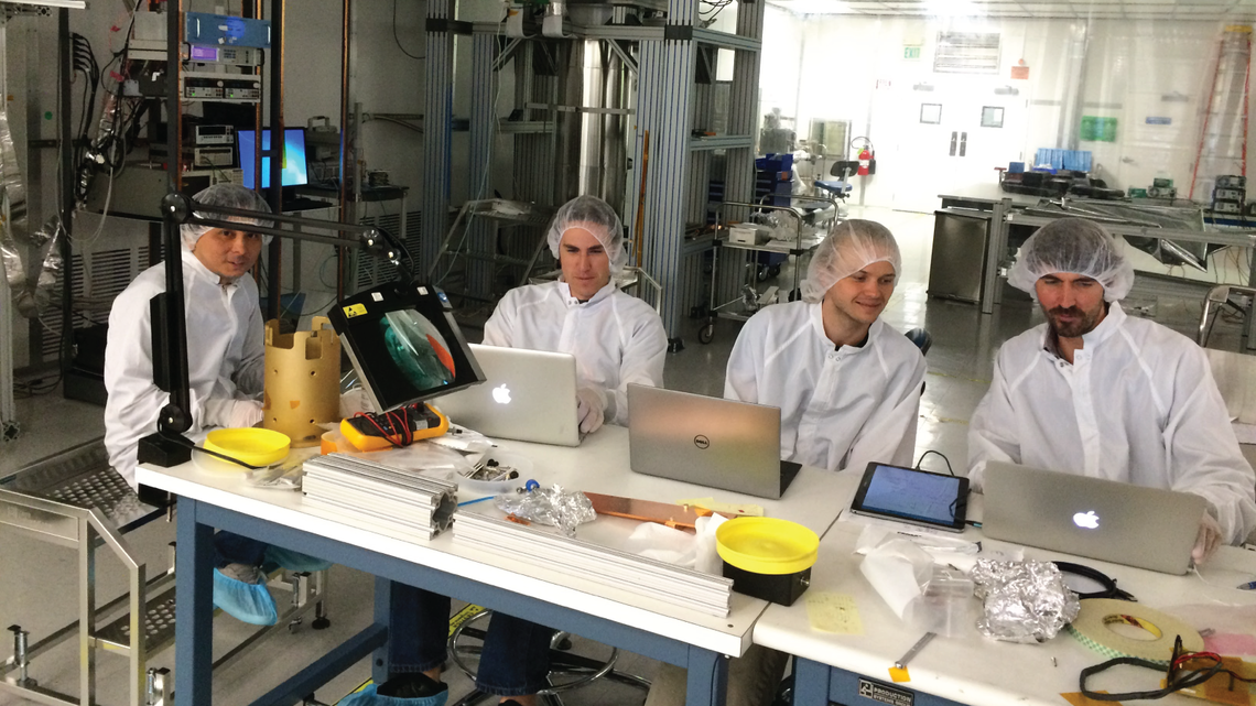 From left: Tsuguo Aramaki (SLAC), Caleb Fink (University of California, Berkeley), Sam Watkins (UCB)