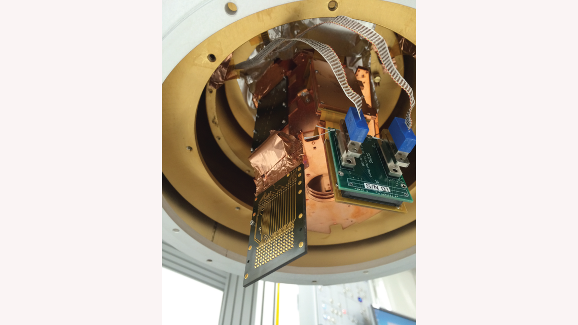 SuperCDMS SNOLAB engineering tower, installed in the dilution fridge to test cryogenic flex-cable readout configurations.