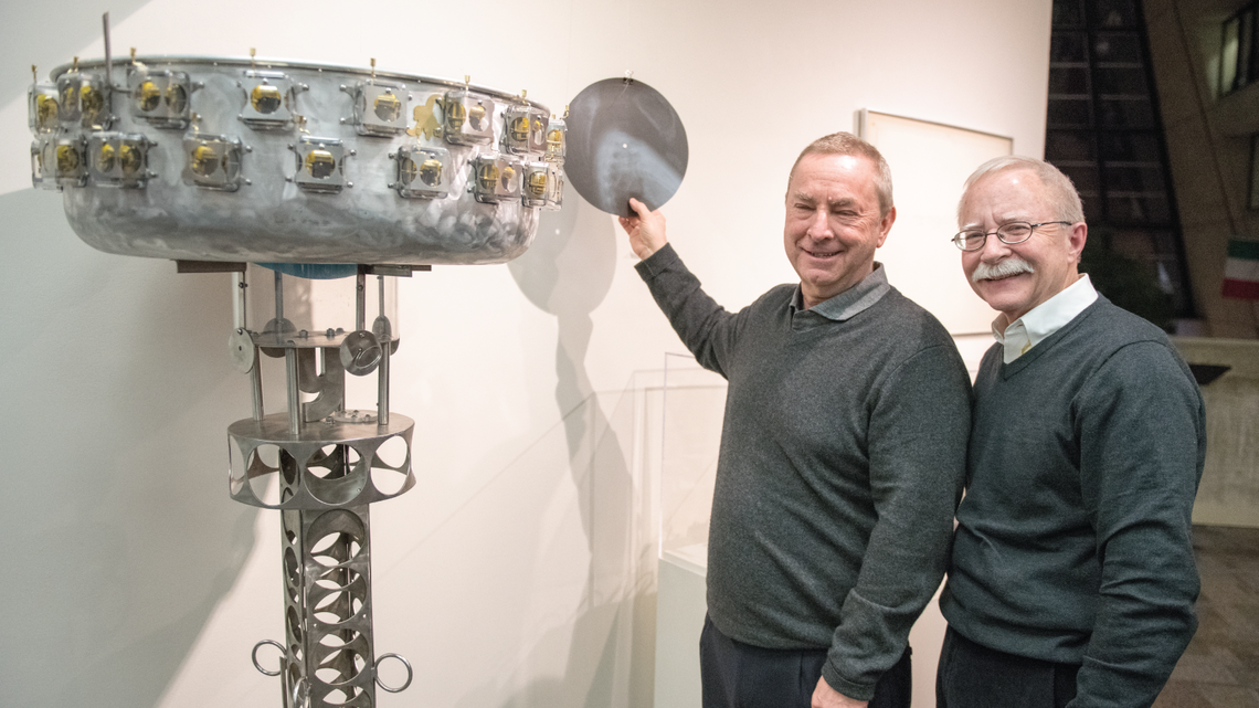 Photo of Jenkins’ Ring around the Ring sculpture originally functioned as a snowflake detector inspired by Fermilab