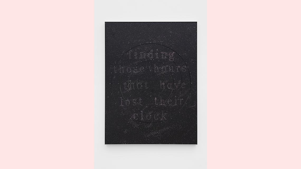 Photograph of a clock face with the phrase "finding those hours that have lost their clock"