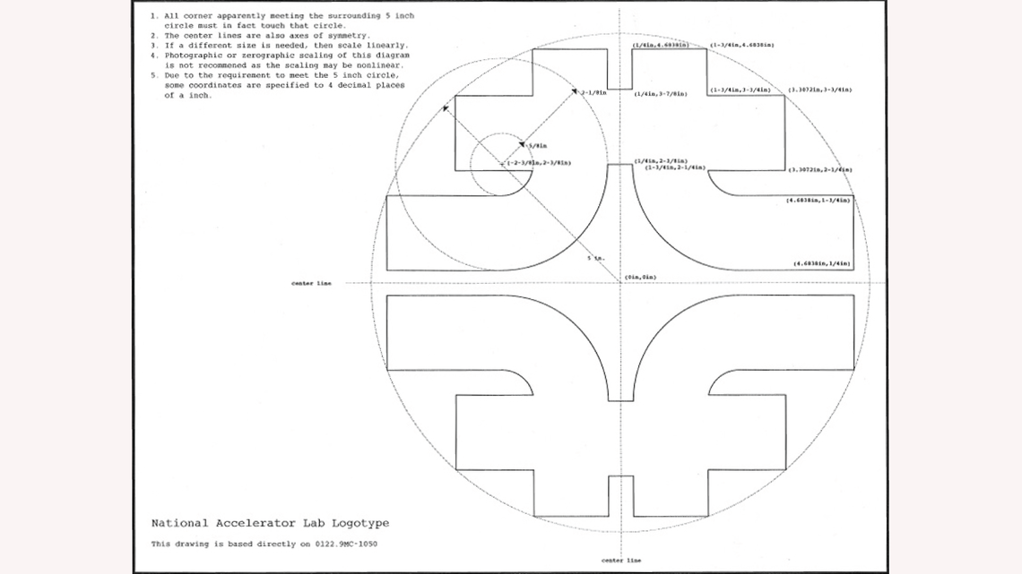 Sketch of Fermilab logo, created in a collaboration between Wilson and Gonzales the final version has rigorous specifications