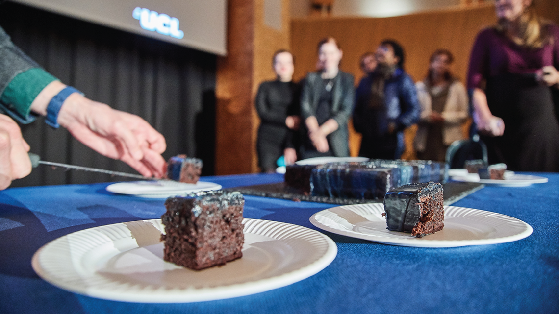 Photo of Dark Matter Day at CERN which, included a dark matter cake