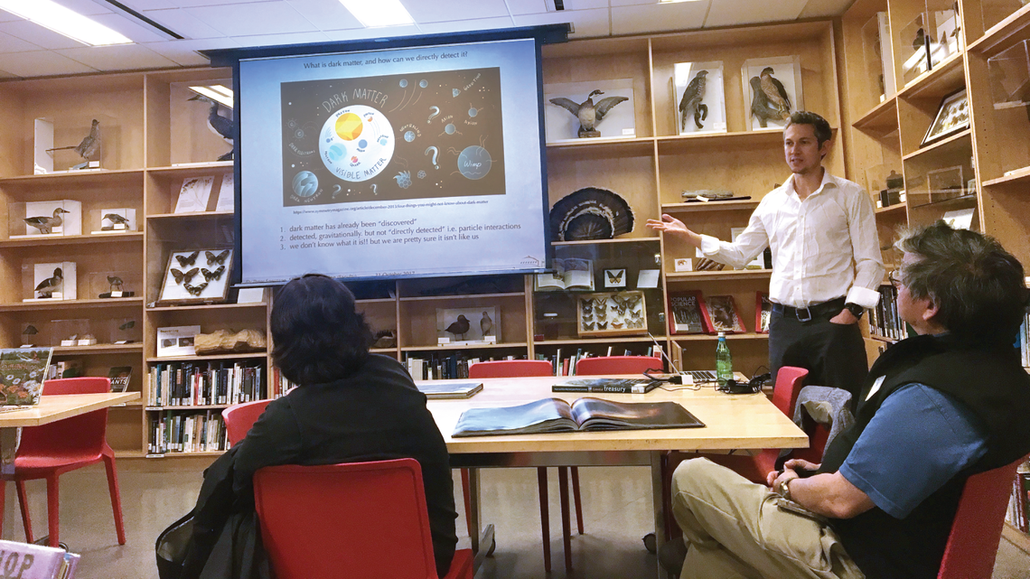 Peter Sorensen of Berkeley Lab gives a talk at the California Academy of Sciences in San Francisco on Oct. 31.