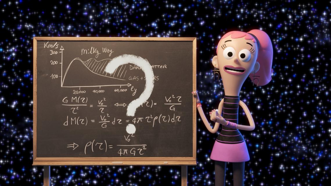 Quantum Kate next to a blackboard