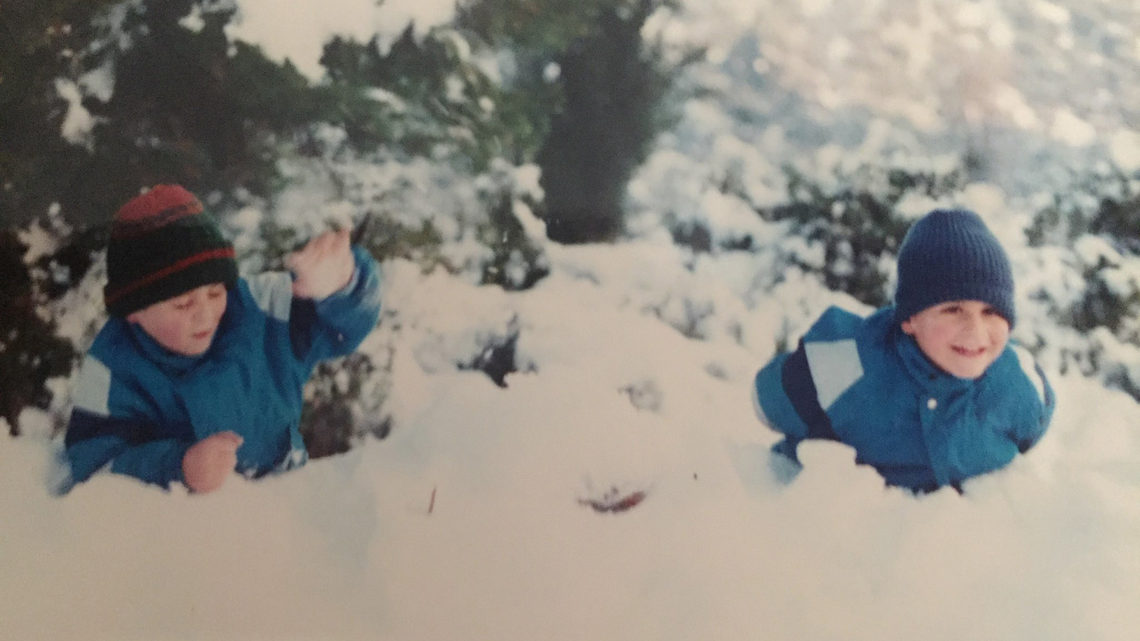 Konstantinos and George playing in the snow