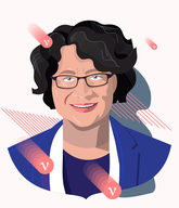 An illustrated portrait of Lia Merminga