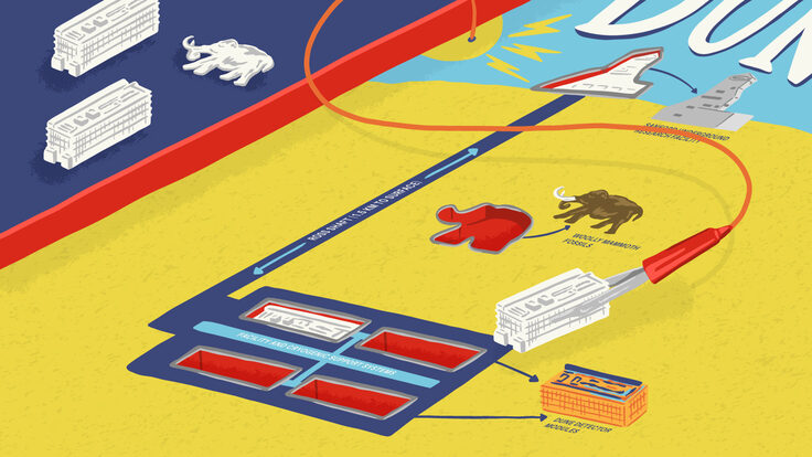 Illustration of particle detectors as pieces in a game of Operation