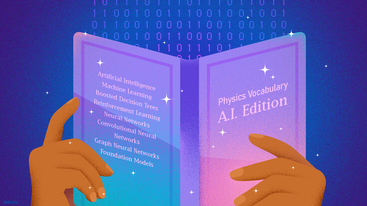 Illustration of someone reading a physics vocabulary booklet