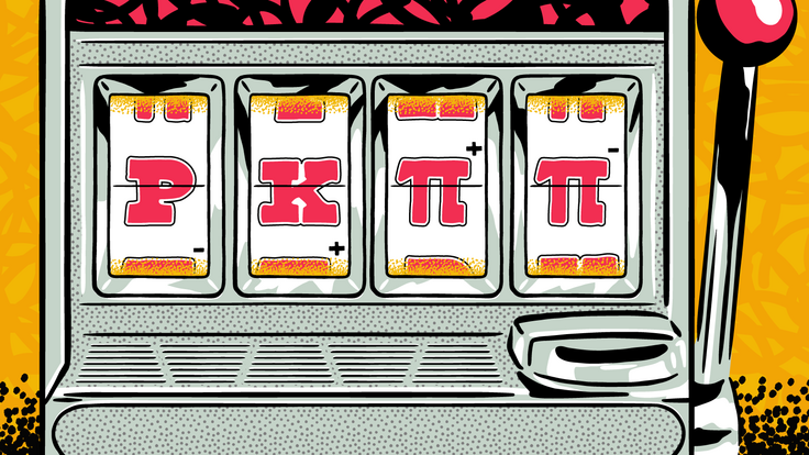 Illustration of a slot machine displaying physics symbols