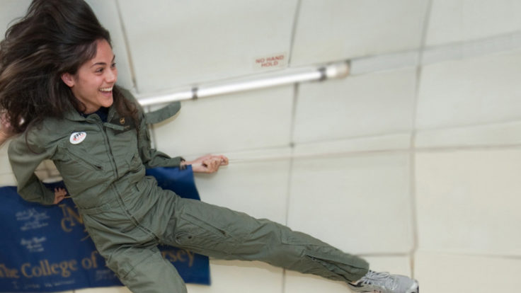 Photo of Alyiya Merali in micro gravity