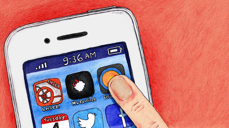Illustration of phone with finger on apps icons