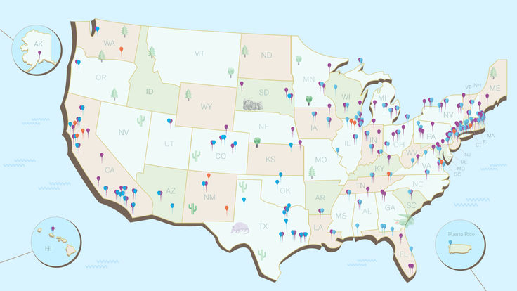 Illustration of deconstruction: particle physics US Map