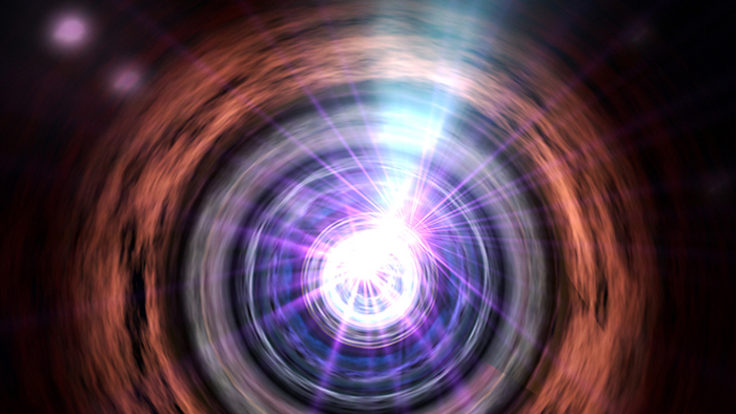 active galaxy, matter falling toward a supermassive black hole creates jets of particles traveling near the speed of light