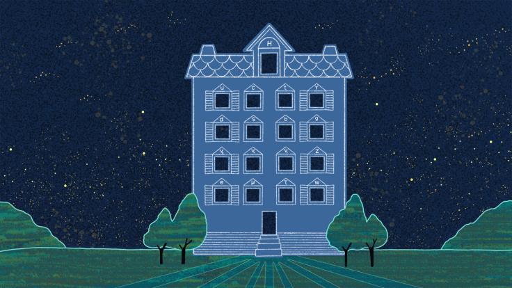 Illustration of the Standard Model as a building with many windows