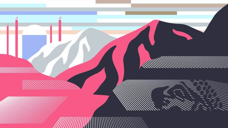 Illustration of mountains in Turkey where undergraduates search for hidden tombs in Turkey using cosmic-ray muons