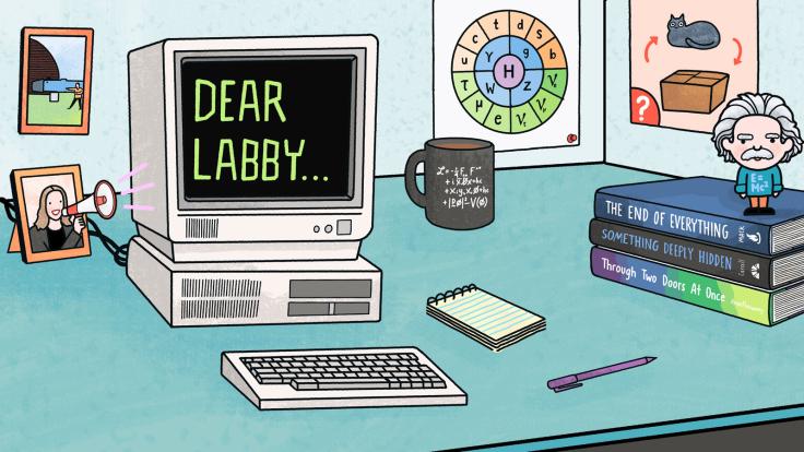 Illustration of a desk of a physicist