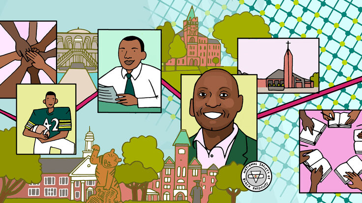 An illustration demonstrating many of the important facets of the life of Dr. Willie Rockward