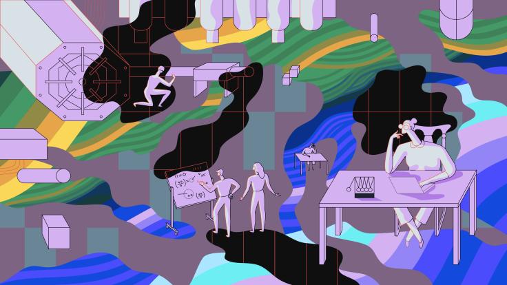 An illustration depicting experimental theorists