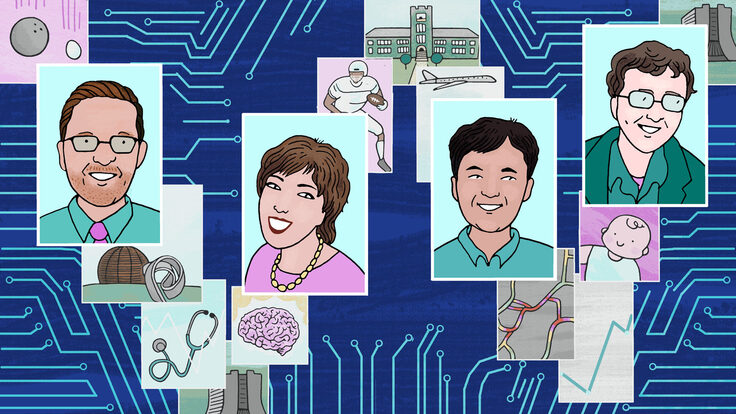 An illustration depicting the four physicists in this article