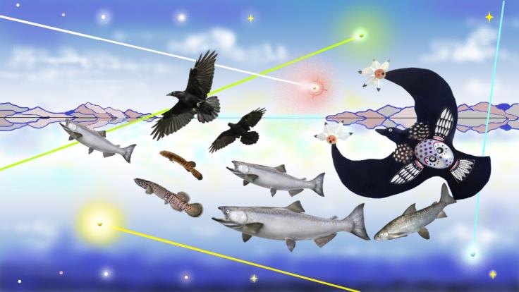 Conceptual illustration of birds and fish