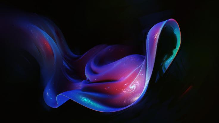 Illustration of the universe as a colorful sheet pulled by a dark shape