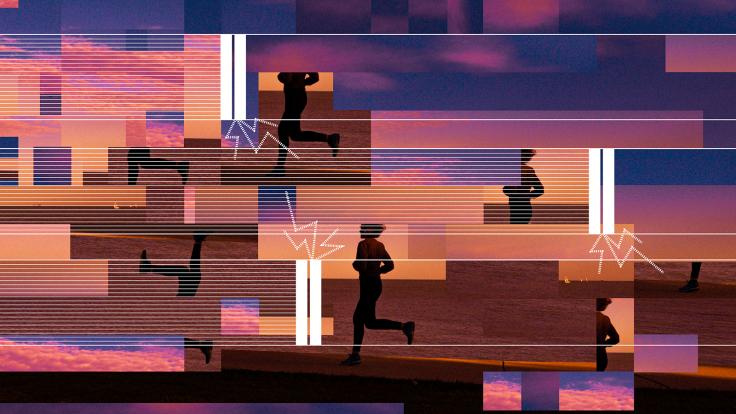 Illustration showing runners behind a pattern representing magnet quenches