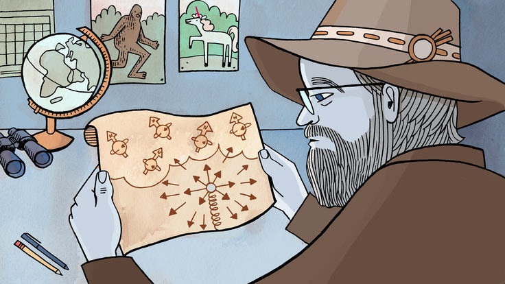 Scientist looking at map for the truest north 