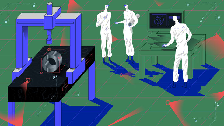 An illustration of scientists working on a machine
