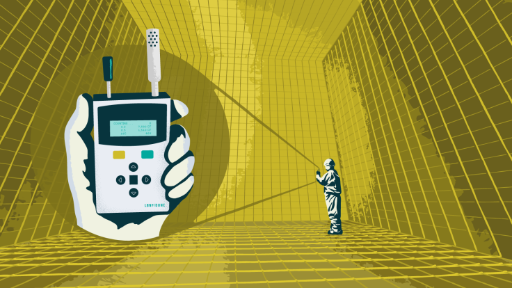 Hand-help particle counter help by technician in DUNE detector
