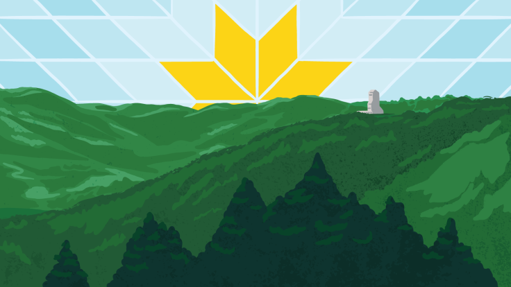 Illustration: A Lakota star rises like the sun behind the Sanford lab area