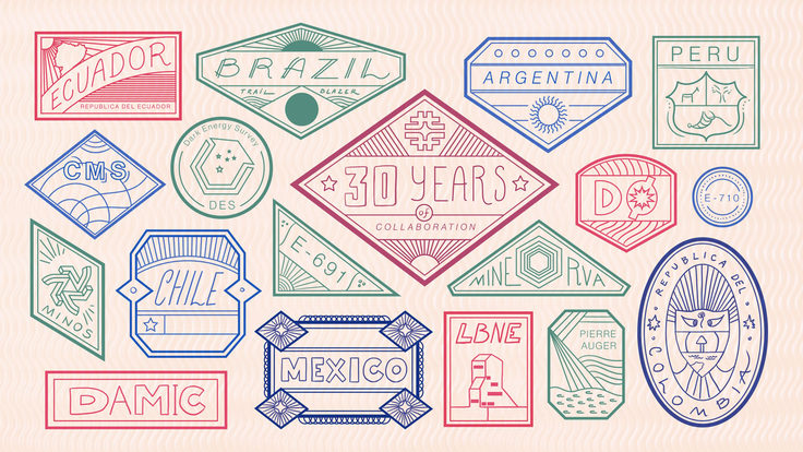 Illustration of 30 years collaboration with countries "Brazil, Argentina, Ecuador, Chile, Mexico, Peru" and detectors
