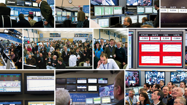 A collage of images pertaining to the LHC