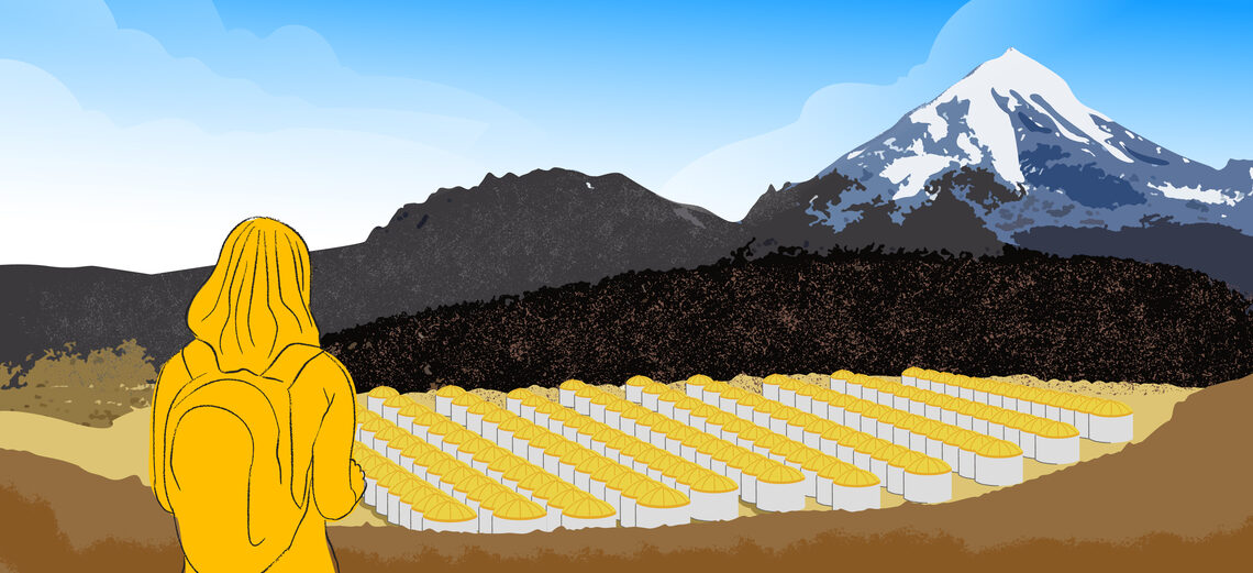 Sara Coutiño stepping on the mountain glade, 100 Cherenkov detectors came into view.