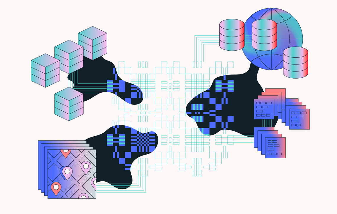 Illustration representing organizing data from many different sources