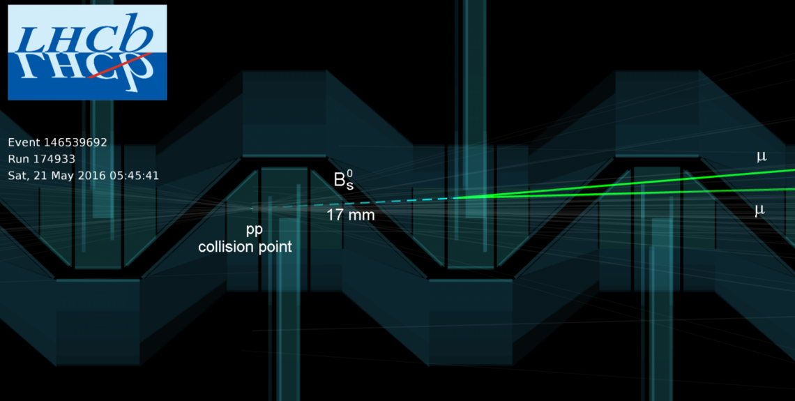 Event display of a typical Bs0 decay into two muons