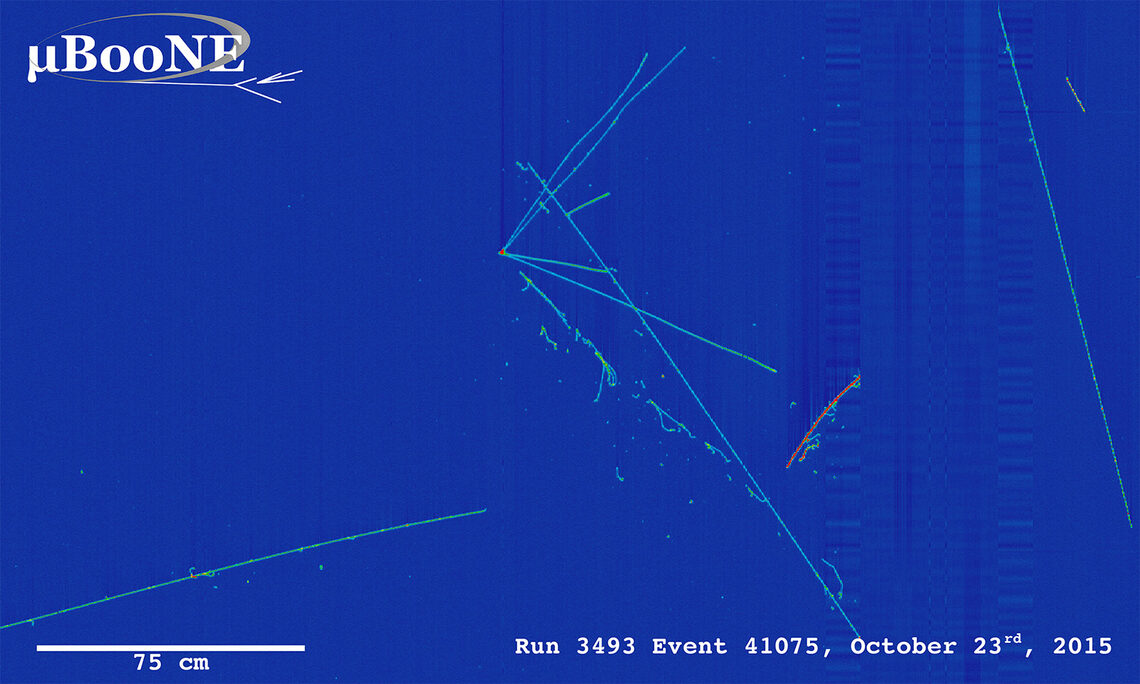 Photo of MicroBooNE candidate neutrino event